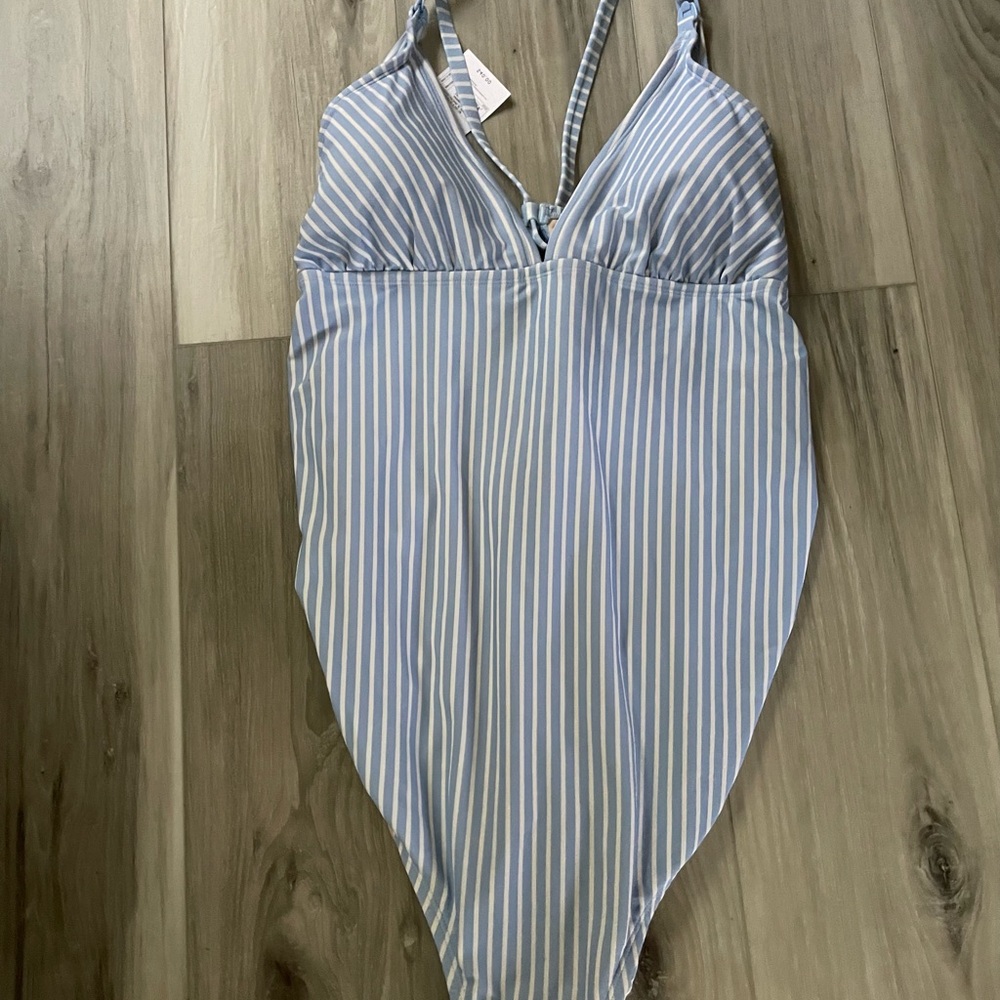 Xxl Isabel Maternity Blue stripped one piece swim suit